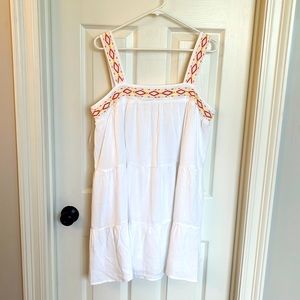 NWT blue rain white cotton dress with pink and yellow embroidered detail size XL